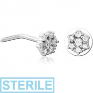 STERILE SURGICAL STEEL 90 DEGREE JEWELLED NOSE STUD - FLOWER PIERCING
