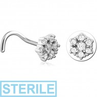 STERILE SURGICAL STEEL CURVED JEWELLED NOSE STUD - FLOWER