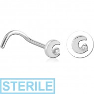 STERILE SURGICAL STEEL CURVED JEWELLED NOSE STUD PIERCING