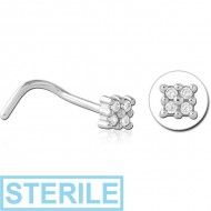 STERILE SURGICAL STEEL CURVED JEWELLED NOSE STUD PIERCING