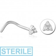 STERILE SURGICAL STEEL CURVED JEWELLED NOSE STUD