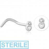STERILE SURGICAL STEEL CURVED JEWELLED NOSE STUD PIERCING