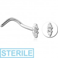 STERILE SURGICAL STEEL CURVED JEWELLED NOSE STUD PIERCING