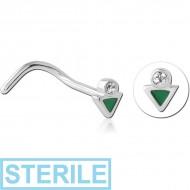 STERILE SURGICAL STEEL CURVED JEWELLED NOSE STUD PIERCING