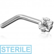 STERILE SURGICAL STEEL 90 DEGREE PRONG SET SQUARE JEWELLED NOSE STUD