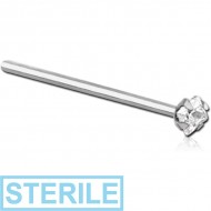 STERILE SURGICAL STEEL STRAIGHT PRONG SET SQUARE JEWELLED NOSE STUD 15MM PIERCING