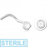 STERILE SURGICAL STEEL CURVED JEWELLED NOSE STUD PIERCING
