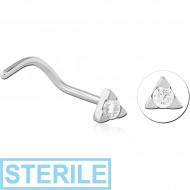 STERILE SURGICAL STEEL CURVED JEWELLED NOSE STUD