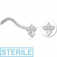 STERILE SURGICAL STEEL CURVED JEWELLED NOSE STUD