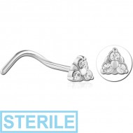 STERILE SURGICAL STEEL CURVED JEWELLED NOSE STUD