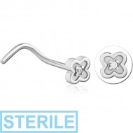 STERILE SURGICAL STEEL CURVED JEWELLED NOSE STUD