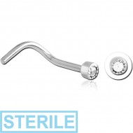 STERILE SURGICAL STEEL CURVED JEWELLED NOSE STUD