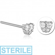 STERILE SURGICAL STEEL STRAIGHT JEWELLED NOSE STUD