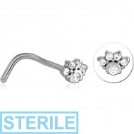 STERILE SURGICAL STEEL CURVED JEWELLED NOSE STUD