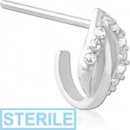 STERILE SURGICAL STEEL STRAIGHT JEWELLED WRAP AROUND NOSE STUD - LEAF