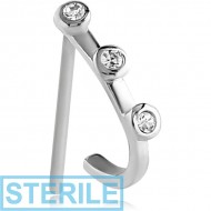 STERILE SURGICAL STEEL STRAIGHT JEWELLED WRAP AROUND NOSE STUD