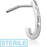 STERILE SURGICAL STEEL 90 DEGREE JEWELLED WRAP AROUND NOSE STUD - ROUND THIN