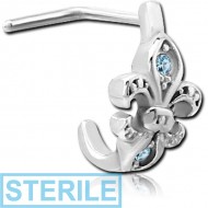 STERILE SURGICAL STEEL 90 DEGREE JEWELLED WRAP AROUND NOSE STUD - FLEUR DE LIS