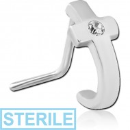 STERILE SURGICAL STEEL STRAIGHT JEWELLED WRAP AROUND NOSE STUD - CROSS