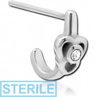 STERILE SURGICAL STEEL STRAIGHT JEWELLED WRAP AROUND NOSE STUD - TWO HEARTS PIERCING
