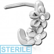 STERILE SURGICAL STEEL STRAIGHT JEWELLED WRAP AROUND NOSE STUD - 2 FLOWERS