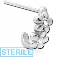 STERILE SURGICAL STEEL STRAIGHT JEWELLED WRAP AROUND NOSE STUD - 2 FLOWERS PIERCING