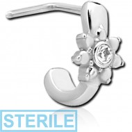 STERILE SURGICAL STEEL STRAIGHT JEWELLED WRAP AROUND NOSE STUD - GEM FLOWER