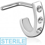 STERILE SURGICAL STEEL 90 DEGREE JEWELLED WRAP AROUND NOSE STUD - FLAT TRIPLE GEM PIERCING