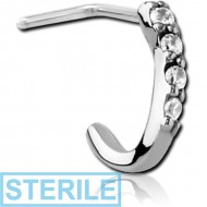 STERILE SURGICAL STEEL 90 DEGREE JEWELLED WRAP AROUND NOSE STUD - QUADRUPLE GEMS ROUND BAR