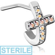 STERILE SURGICAL STEEL 90 DEGREE JEWELLED WRAP AROUND NOSE STUD - CROSS EITH GEMS PIERCING