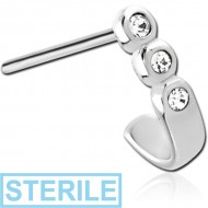 STERILE SURGICAL STEEL STRAIGHT JEWELLED WRAP AROUND NOSE STUD - TRIPLE ROUND GEMS