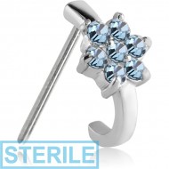 STERILE SURGICAL STEEL STRAIGHT JEWELLED WRAP AROUND NOSE STUD - 7 GEM FLOWER