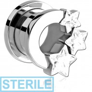 STERILE STAINLESS STEEL JEWELLED THREADED TUNNEL WITH STARS PIERCING