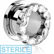 STERILE SURGICAL STEEL TEARDROP JEWELLED THREADED TUNNEL PIERCING
