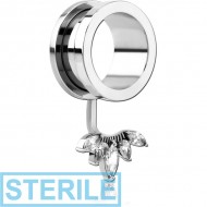 STERILE STAINLESS STEEL THREADED TUNNEL WITH SURGICAL STEEL JEWELLED TOP