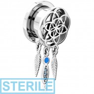 STERILE STAINLESS STEEL THREADED TUNNEL WITH SURGICAL STEEL JEWELLED TOP PIERCING