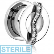 STERILE STAINLESS STEEL THREADED TUNNEL WITH SURGICAL STEEL JEWELLED TOP