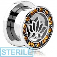 STERILE STAINLESS STEEL THREADED TUNNEL WITH SURGICAL STEEL JEWELLED TOP PIERCING