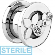 STERILE STAINLESS STEEL THREADED TUNNEL WITH SURGICAL STEEL JEWELLED TOP