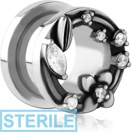 STERILE STAINLESS STEEL THREADED TUNNEL WITH SURGICAL STEEL JEWELLED TOP PIERCING