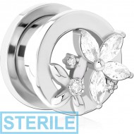 STERILE STAINLESS STEEL THREADED TUNNEL WITH SURGICAL STEEL JEWELLED TOP PIERCING