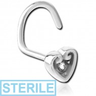 STERILE SURGICAL STEEL JEWELLED LARGE CURVE NOSE STUD - HEART