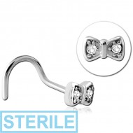 STERILE SURGICAL STEEL JEWELLED LARGE CURVE NOSE STUD - BOW