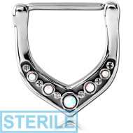 STERILE SURGICAL STEEL STNTHETIC OPAL JEWELLED NIPPLE CLICKER