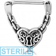 STERILE SURGICAL STEEL NIPPLE CLICKER - CHAINS HEART LOCK PIERCING