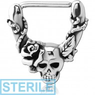 STERILE SURGICAL STEEL NIPPLE CLICKER - SKULLS AND ROSE PIERCING