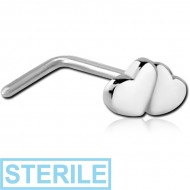 STERILE SURGICAL STEEL STRAIGHT NOSE STUD - HEART