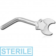 STERILE SURGICAL STEEL 90 DEGREE NOSE STUD - CRESCENT AND STAR