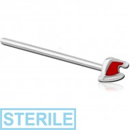 STERILE SURGICAL STEEL STRAIGHT NOSE STUD WITH ENAMEL - SANTA HAT