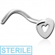 STERILE SURGICAL STEEL CURVED NOSE STUD - HEART PIERCING